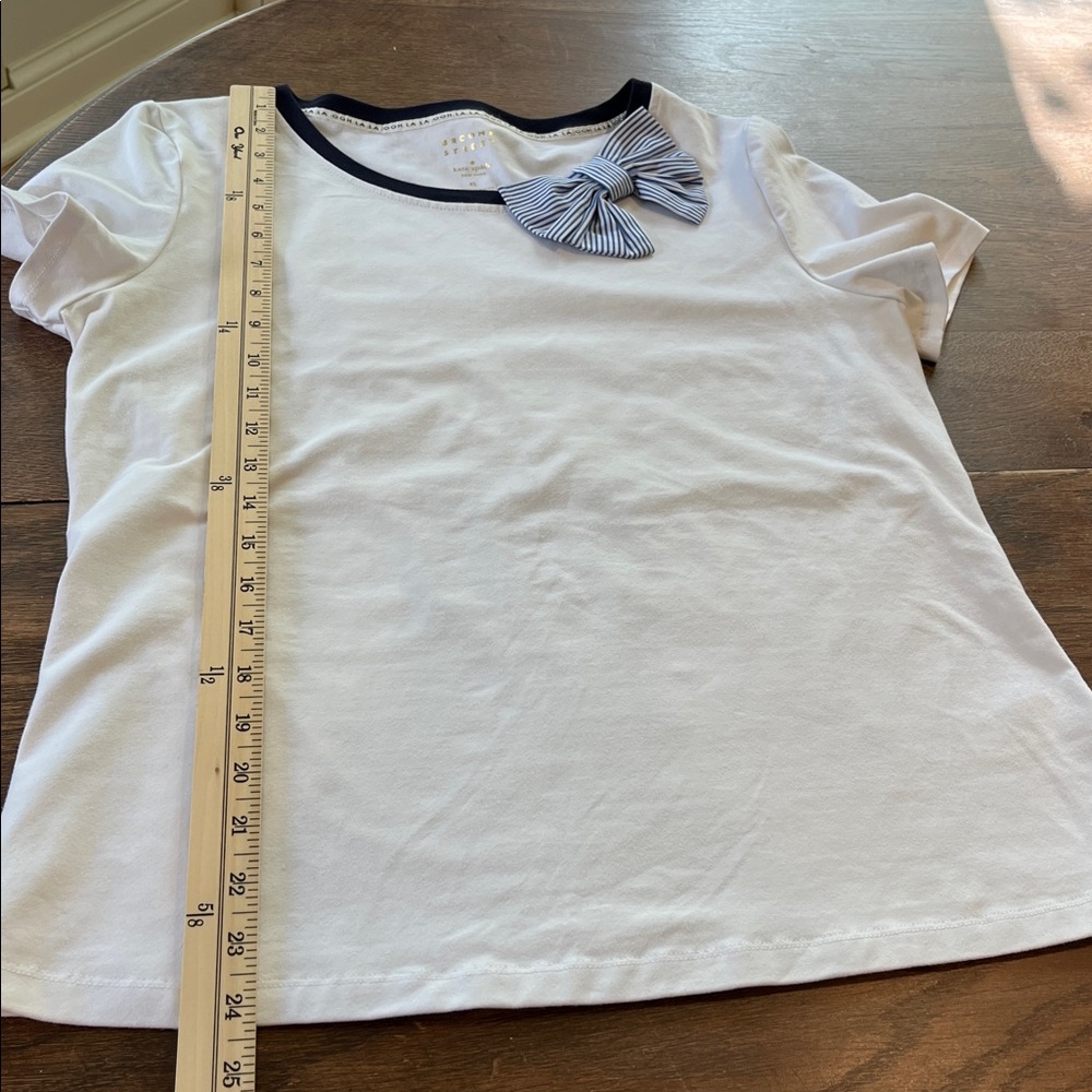 Kate Spade White and Blue Striped Bow T-Shirt size XL - Picture 8 of 9